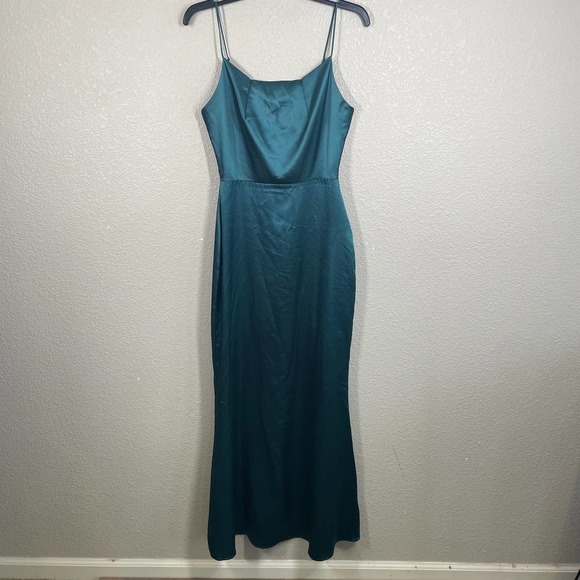 Vici Dresses & Skirts - Vici X Hayley Size Small Satin Gown Maxi Shift Dress Green Hourglass Sleeveless